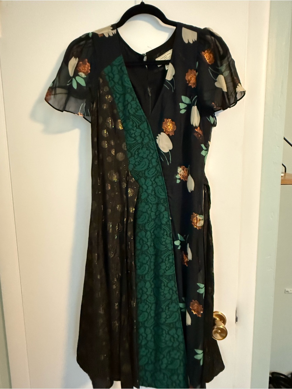 NWT Anthropologie Black Dress with Emerald Lace & Copper Floral Accents